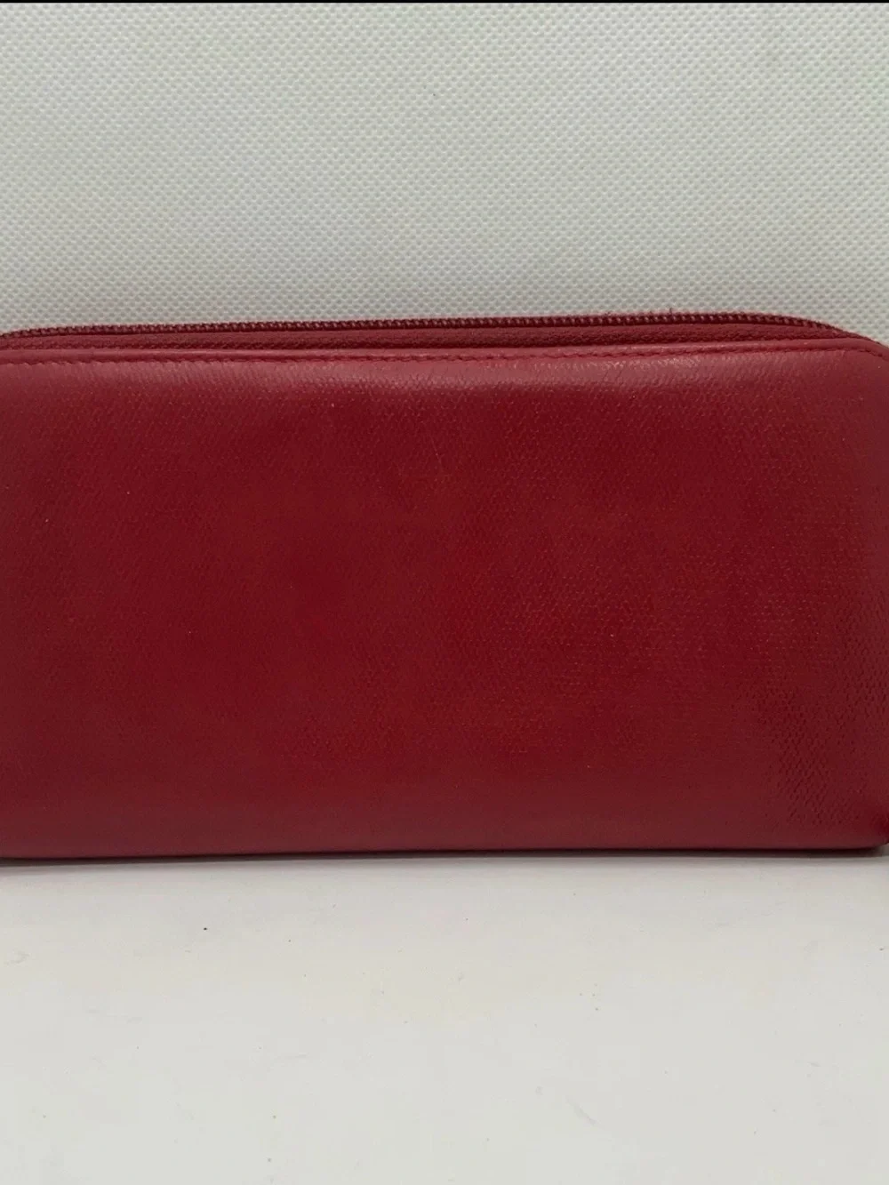 CHANEL Red Leather Zip Wallet with Gold CC Logo
